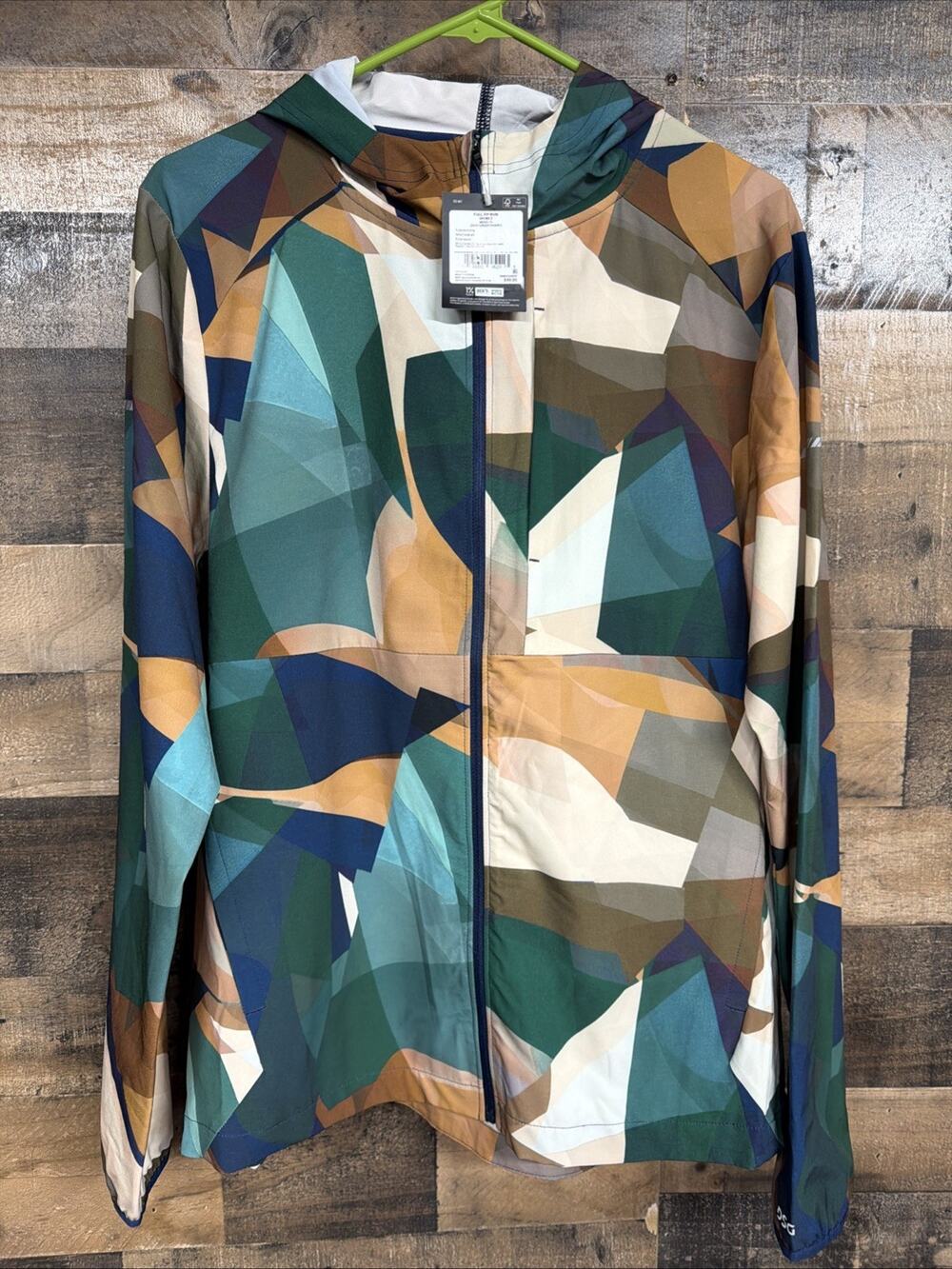 DSG Men’s Size S Full Zip Run Jacket Dark Green Shapes NWT SKU 012